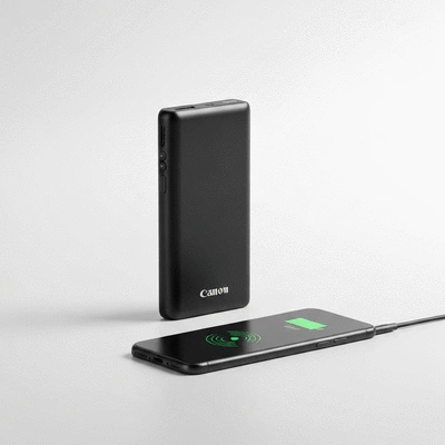 Power bank charging a smartphone, clean white background, no text, no words, no typography, clean image