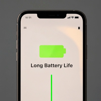 Smartphone displaying long battery life indicator during a power outage, no text, no words, no typography, clean image