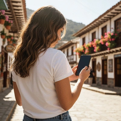 Person holding a new Android phone, setting it up with South African currency in the background, no text, no words, no typography, 8K