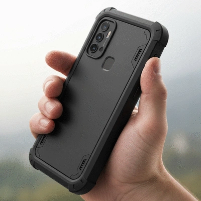 Close-up of a durable smartphone being held, showing its ruggedized design and strong build quality